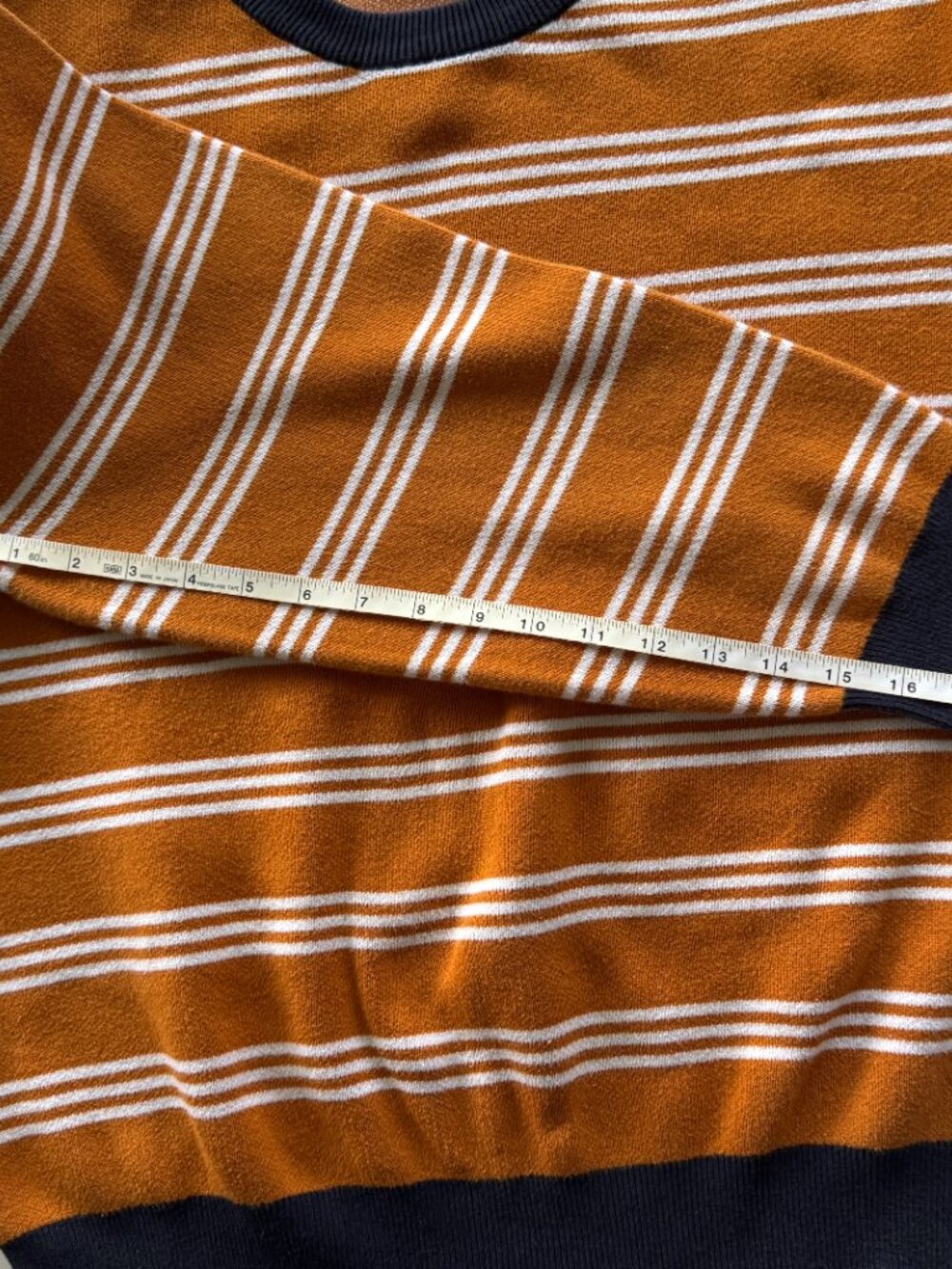 Weekday Johan Striped Sweater Large L Orange Navy White Knit Crewneck Pullover - Picture 6 of 7